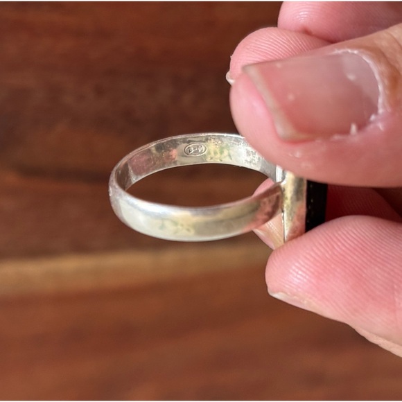 925 Sterling Silver Raw Black Tourmaline Ring Size 7.5 Boho Goth BM Jewelry - Picture 2 of 7